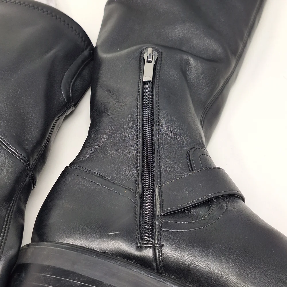 Marc Fisher Ganven Lug Sole Black Biker Thigh-High Boots With Buckles